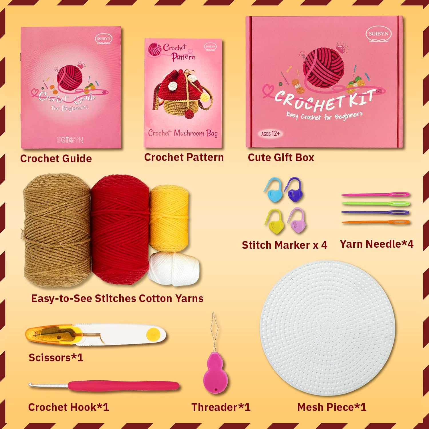 Crochet Kit for Beginners with Step-by-Step Video Tutorials – DIY Mushroom Crossbody Purse Bag, Crochet Bag Kit for Women, Knitting Kit, Handcraft Kit