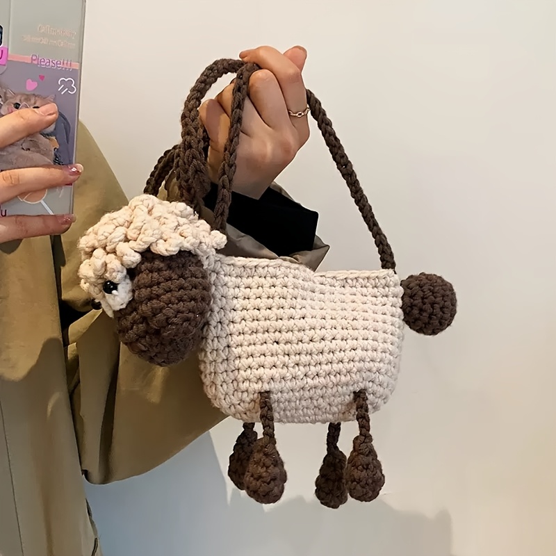 Cute Sheep Crossbody Bag, Cartoon Shoulder Bag with Coin Pouch, Fashion Mini Bag, Hand-woven Sheep-shaped Bag| Fashionable Shoulder Crossbody Bag, Cartoon Coin Purse, Material, Color