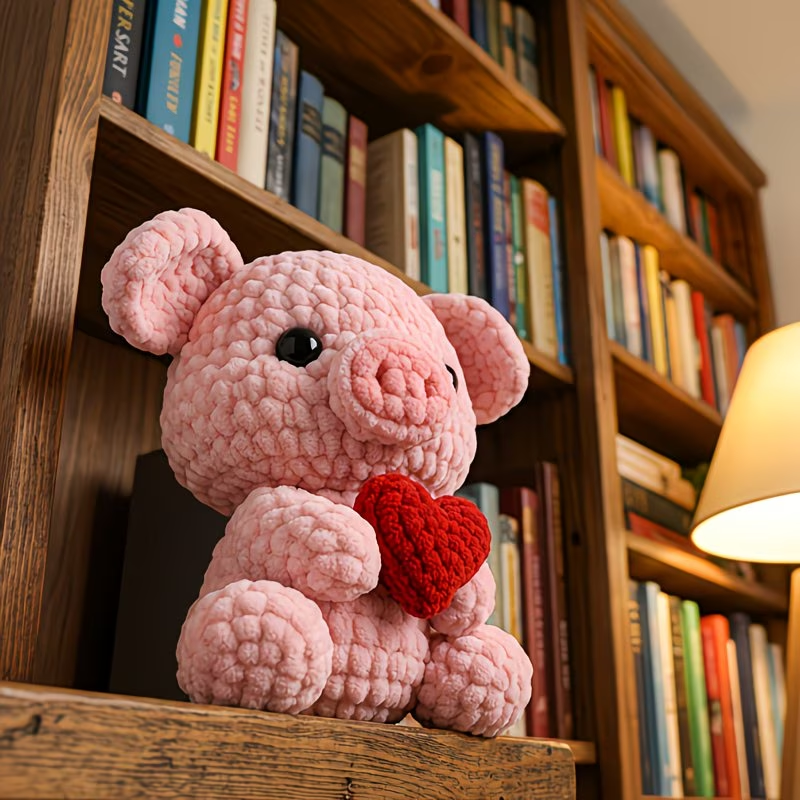 Cute Heart Pig Crochet Plush Kit for Beginners | DIY Amigurumi Stuffed Animal Set with Yarn, Hook & Step-by-Step Tutorial | Sweet Handmade Gift for Pig Lovers