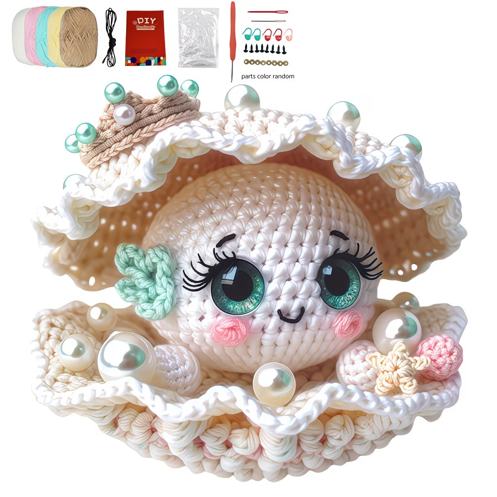 Shell Pearl Crochet Kit | Complete DIY Amigurumi Sea Shell Stuffed Animal Set with Yarn, Hook & Step-by-Step Guide | Perfect Gift for Crocheters