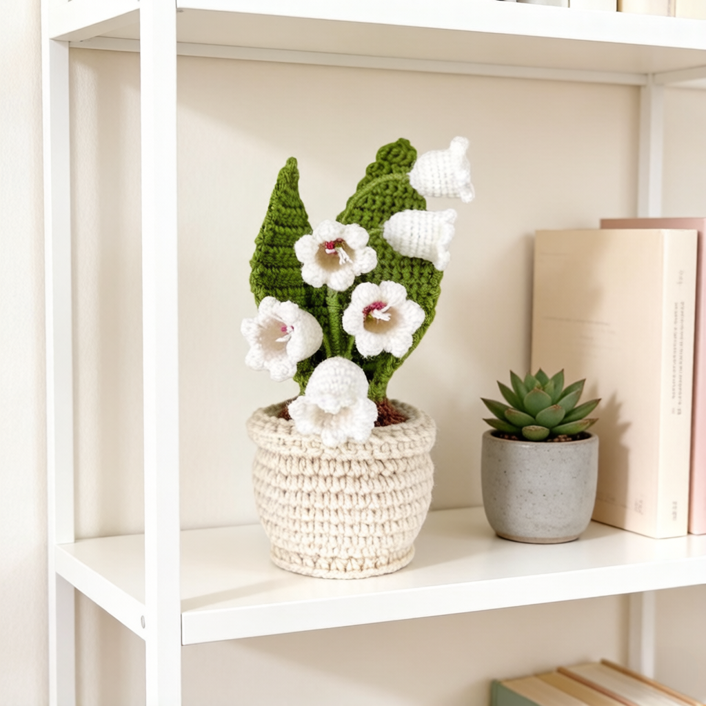 Beginner Friendly Lily of the Valley Crochet Kit, Potted Flower Amigurumi Crochet Starter Kit with Yarn, Hook, Needle & Accessories, Complete DIY Craft Set with Tutorial for Adults & Kids, Perfect Home Decor & Handmade Gift