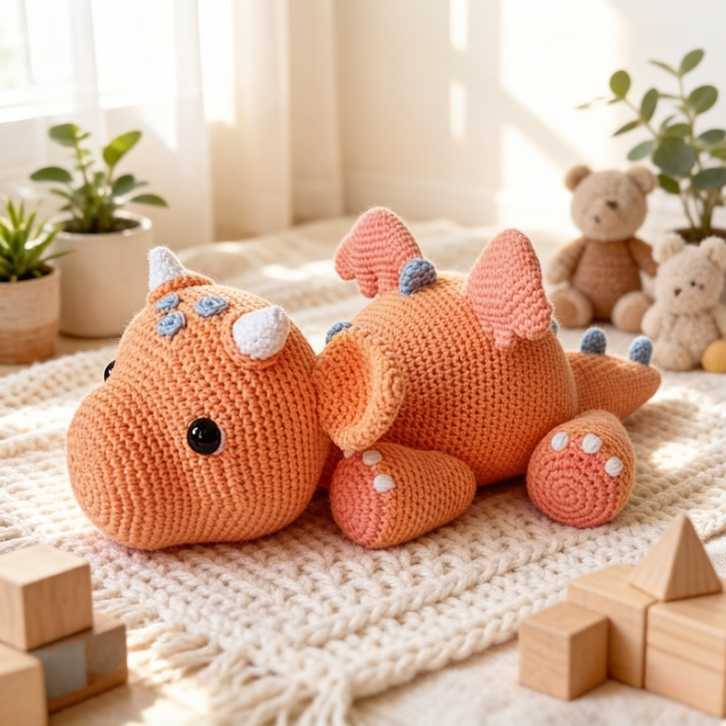 Cute Orange Dinosaur Crochet Kit, All-in-One Beginner Crochet Kit for Adults, DIY Amigurumi Dinosaur Plush Toy Craft Set with Full Tools & Tutorial, Perfect for Birthday, Valentine's Day & Holiday Gifts, Home Decoration Ornament, Accessories Color