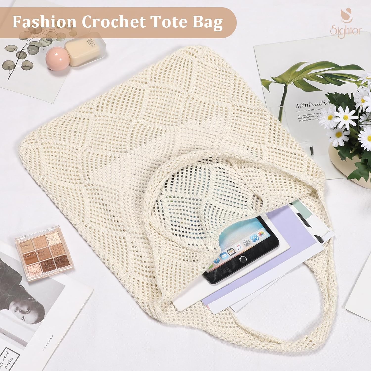 Crochet Tote Bag, Mesh Beach Bag Knit Summer Hobo Bag Vacation Boho Tote Bag for Women