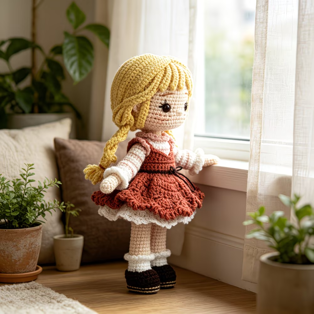 Blonde Girl Doll Crochet Kit for Beginners | DIY Amigurumi Stuffed Doll Set with Yarn, Hook & Step-by-Step Tutorial | Cute Handmade Gift for Craft Lovers