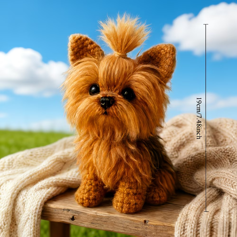 1pc Golden Yorkie Crochet Kit  Beginner'S Amigurumi With Yarn, Hook & Video Instructions Included, All Seasons, Fabric, Mixed Color - An Unmissable Adult Crochet Project With Step-By-Step Video Tutorials And Basic English Instruction Manual