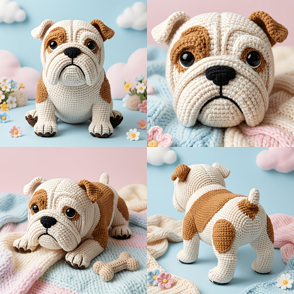 Bulldog Crochet Plush Kit for Beginners | DIY Amigurumi Stuffed Animal Set with Yarn, Hook & Step-by-Step Tutorial | Cute Handmade Gift for Dog Lovers-Hookcrafted