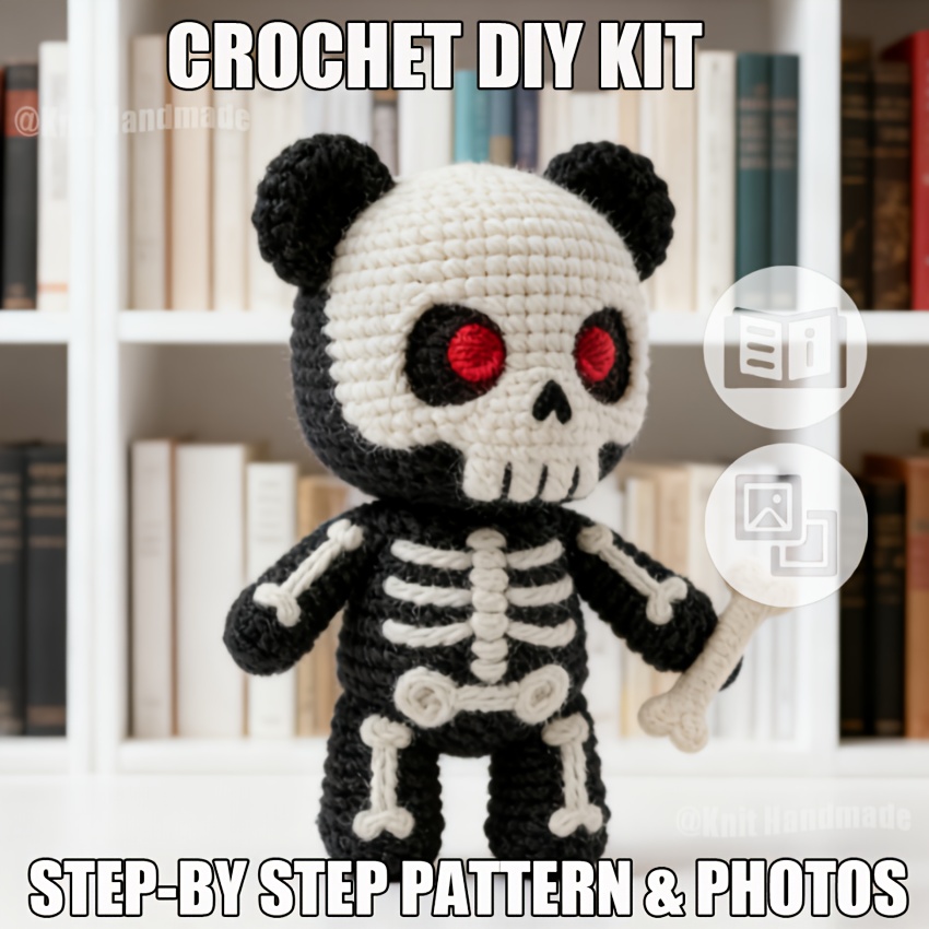 1pc Skull Bear DIY Crochet Kit - Extra 30% Soft Yarn + Tutorial Adult Handmade Car Ornament