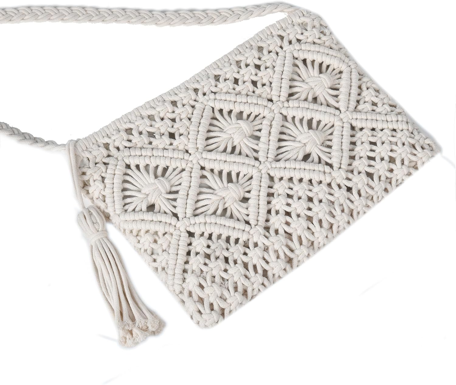 Handmade Crochet Purse Boho Cotton Rope Crossbody Shoulder Bag with Tassel Casual Bag for Women