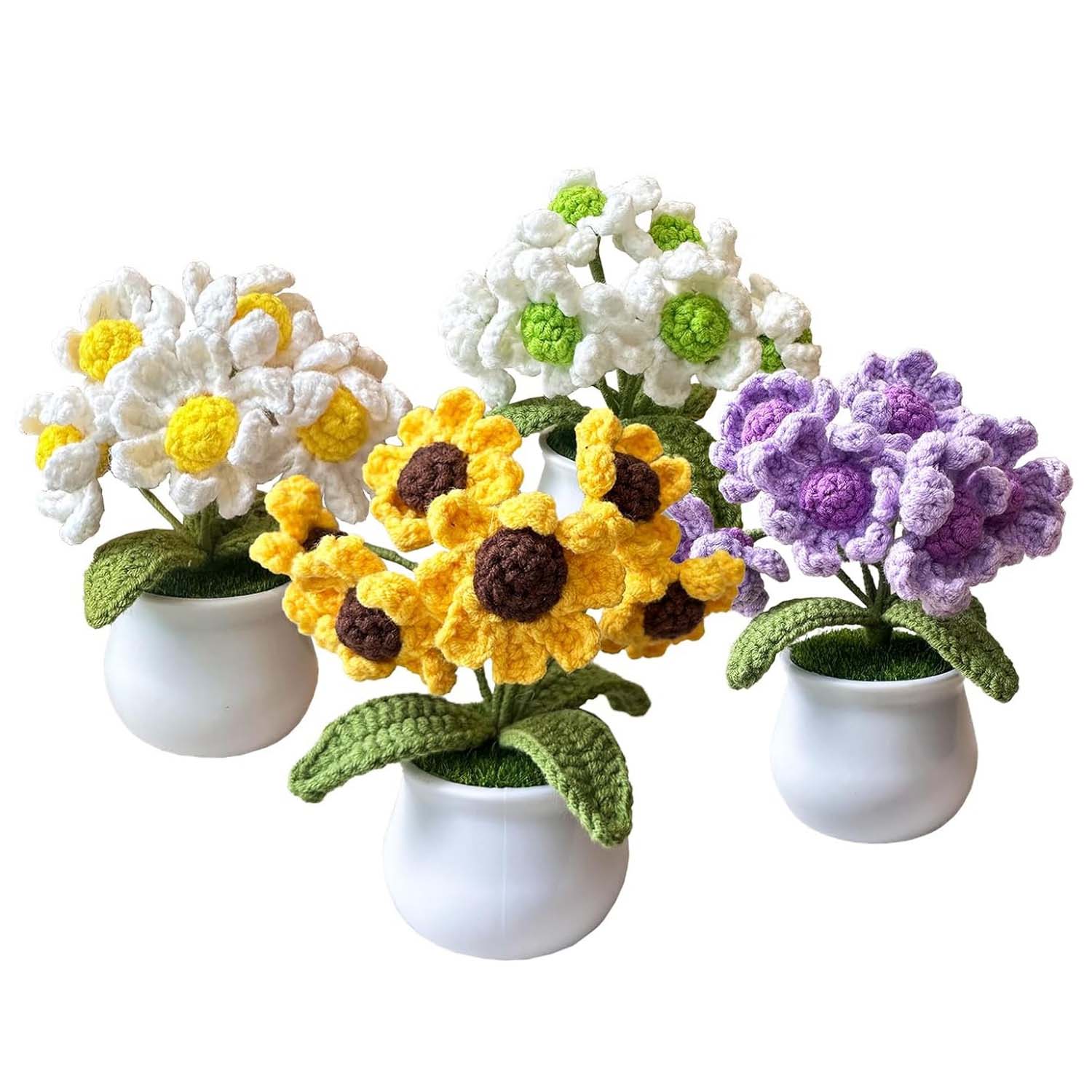 Flower Crochet Kit for Beginners | DIY Daisy Amigurumi Set with Yarn, Hook & Step-by-Step Video Tutorial | 4PCS Cute Flower Series Hookcrafted