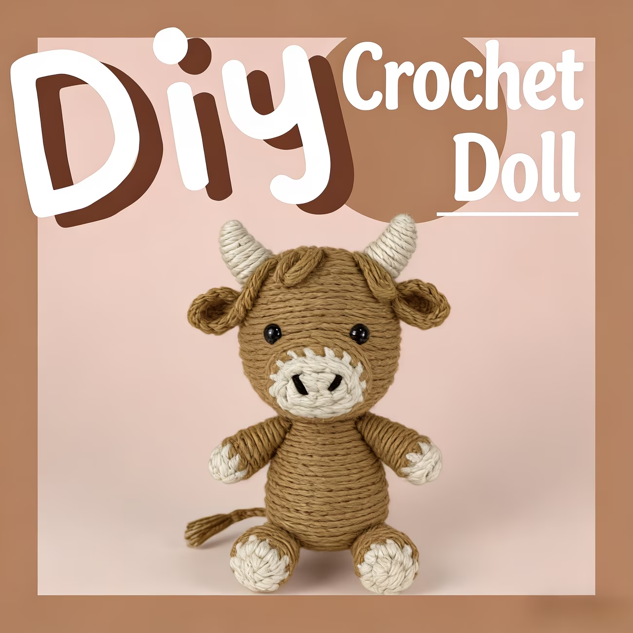 Cute Brown Cow Crochet Plush Kit for Beginners | DIY Amigurumi Stuffed Animal Set with Yarn, Hook & Step-by-Step Tutorial | Sweet Handmade Gift for Farm Lovers