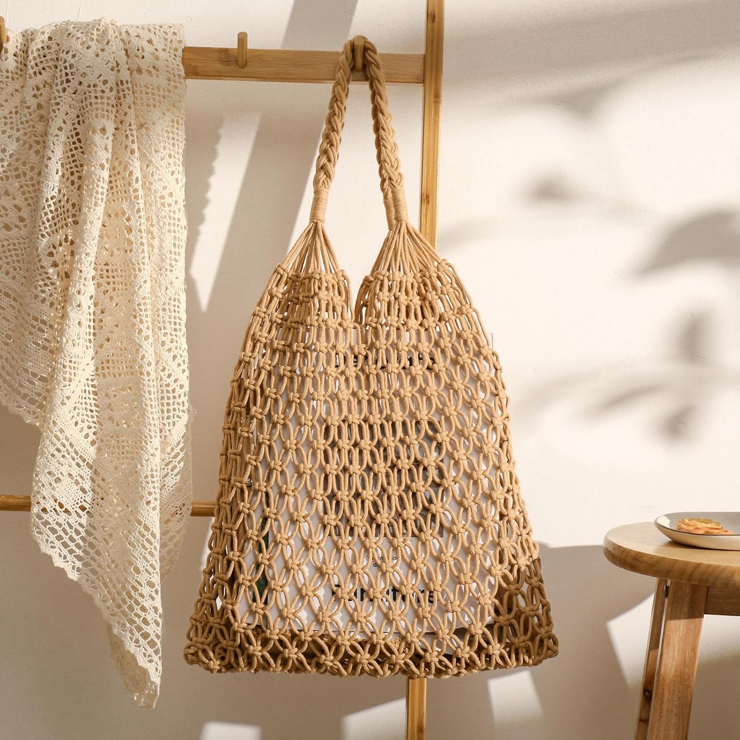 Crochet Beach Bags for Women - Women Beach Handmade Tote Bag, Summer Mesh Hollow Shoulder Bag for Holiday Market