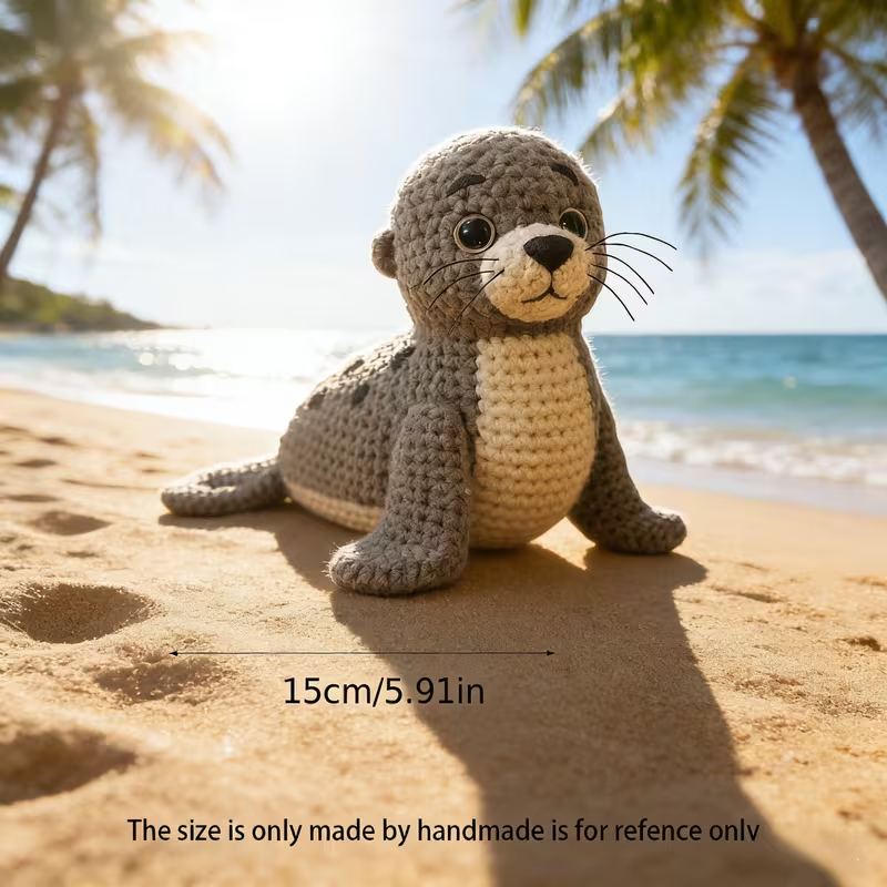 Cute Seal Crochet Plush Kit for Beginners | DIY Amigurumi Stuffed Animal Set with Yarn, Hook & Step-by-Step Tutorial | Adorable Handmade Gift for Ocean Lovers-Hookcrafted
