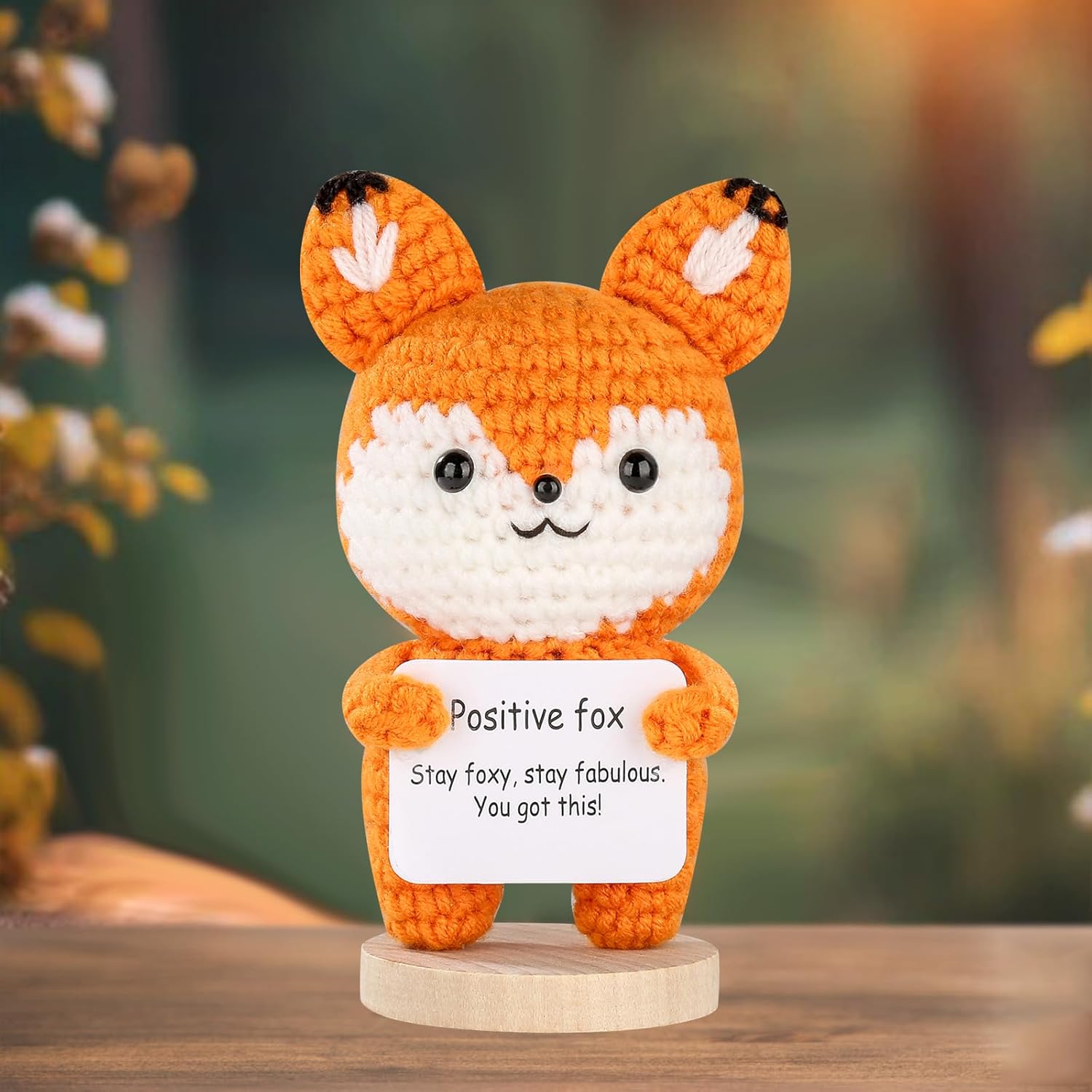 Positive Crochet Animals, Emotional Support Crochet Fox, Inspirational Crochet Gifts for Women, Teacher, Mother, Father, Friend