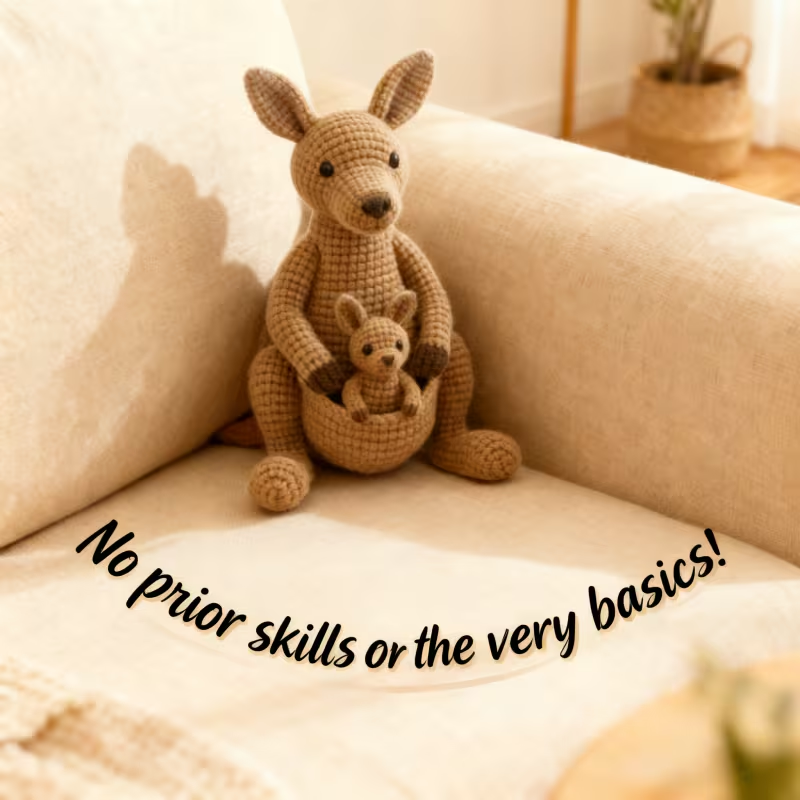 Adorable Kangaroo Mom & Joey Crochet Kit | Complete DIY Amigurumi Stuffed Animal Set with Yarn, Hook & Step-by-Step Guide | Perfect Gift for Crocheters-Hookcrafted