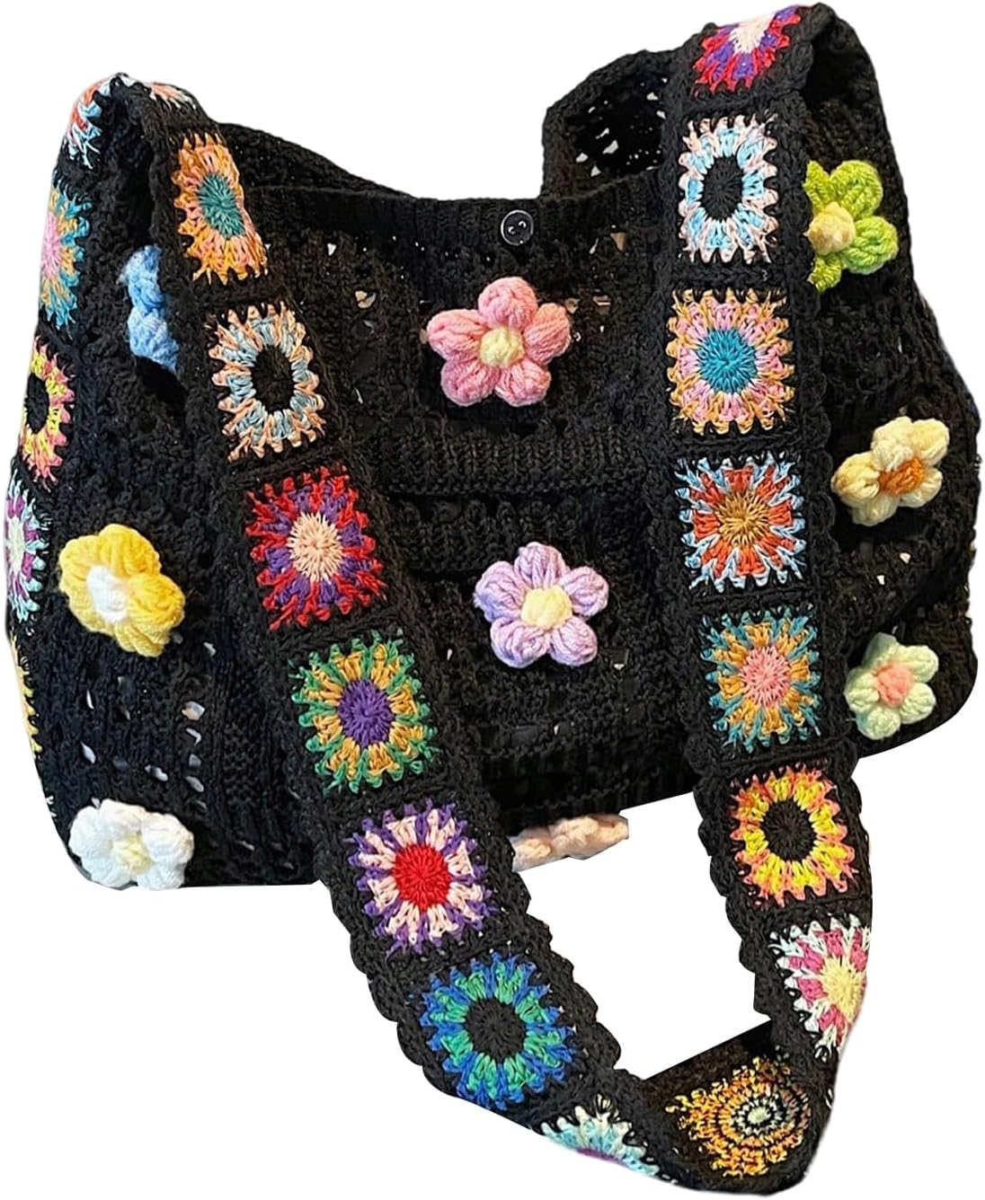 Women's Crochet Tote Bag Hollow Out Slouchy Crossbody Beach Shoulder Bag for Travel Daily