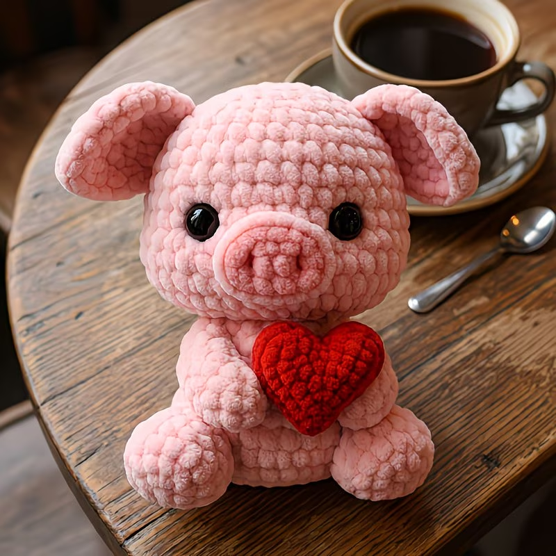 Cute Heart Pig Crochet Plush Kit for Beginners | DIY Amigurumi Stuffed Animal Set with Yarn, Hook & Step-by-Step Tutorial | Sweet Handmade Gift for Pig Lovers