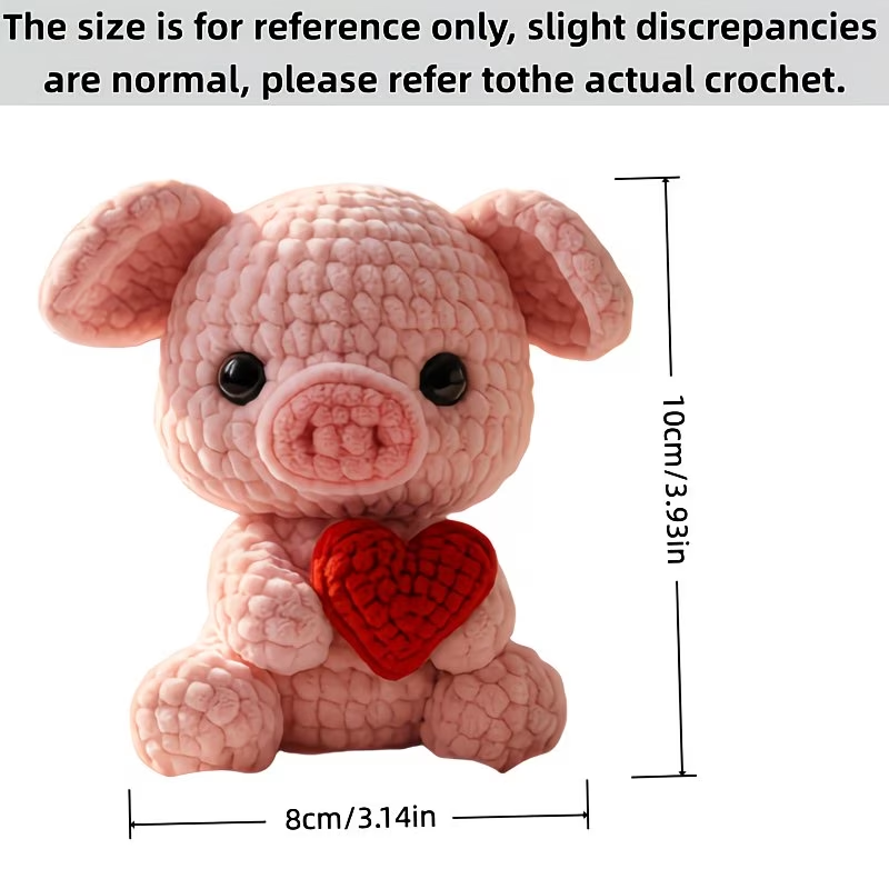 Cute Heart Pig Crochet Plush Kit for Beginners | DIY Amigurumi Stuffed Animal Set with Yarn, Hook & Step-by-Step Tutorial | Sweet Handmade Gift for Pig Lovers