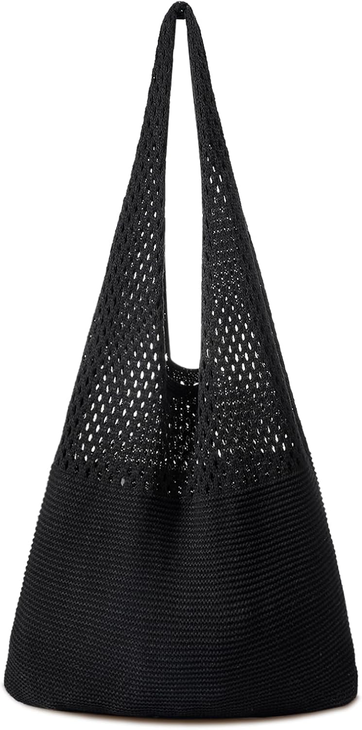 Crochet Tote Bag, Mesh Beach Bag, Knitted Shoulder Beach Bags for Women Vacation Aesthetic Hobo Tote Bags