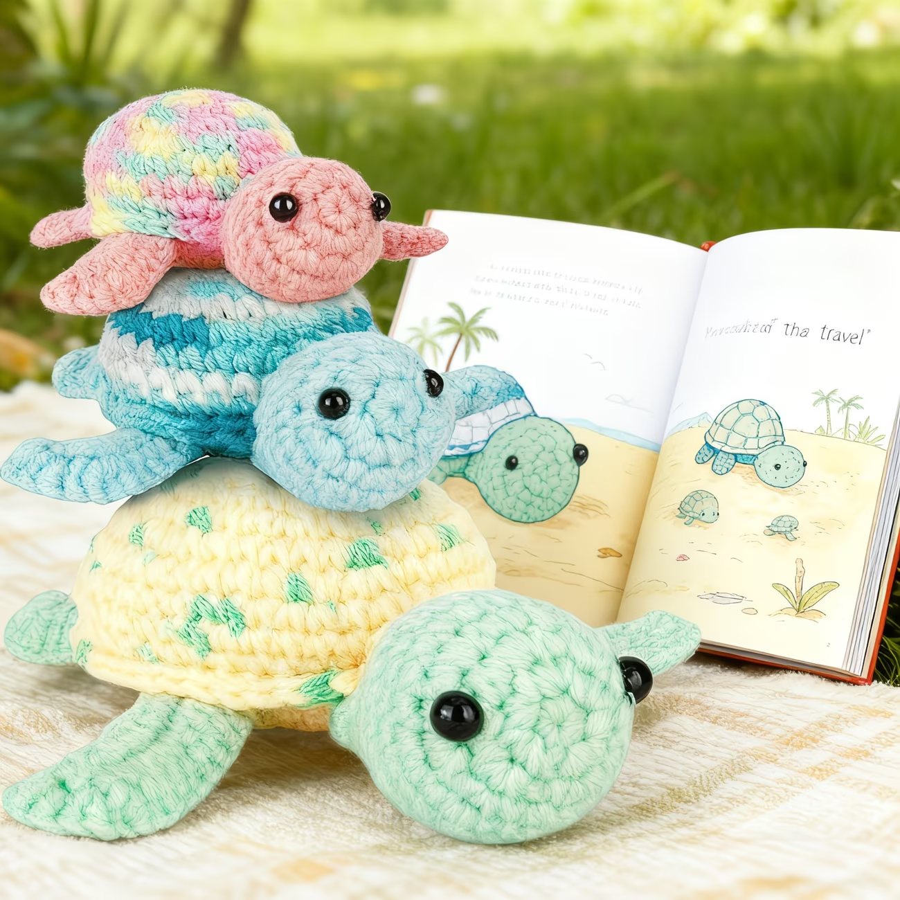 Set of 3 Colorful Turtles Crochet Kit | Complete DIY Amigurumi Stuffed Animal Set with Yarn, Hook & Step-by-Step Guide | Perfect Gift for Crocheters