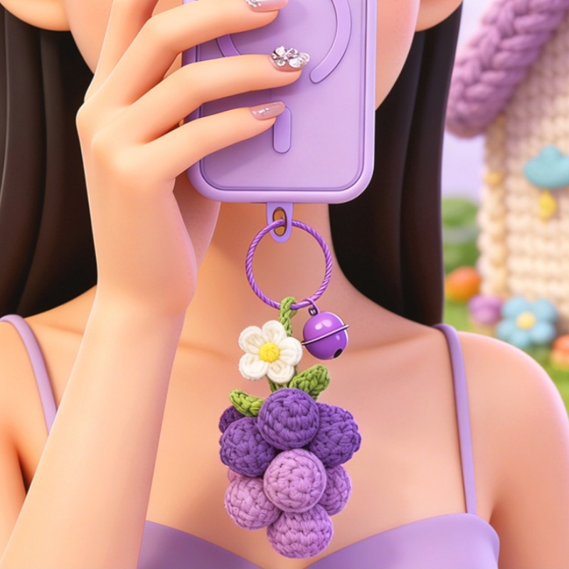 Handmade Crochet Yarn Woven Finished Product Creative Crafts Simulation Grape Fruit Pastoral Style Home Decorations Backpack Pendant Key Chain Ornaments Car Rearview Mirror Decorations