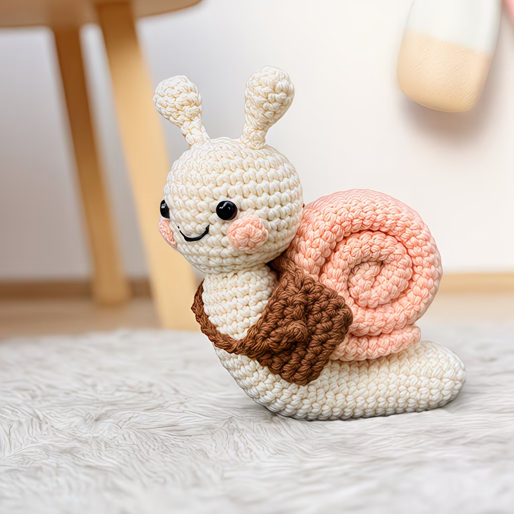 Cute Snail Crochet Plush Kit for Beginners | DIY Amigurumi Stuffed Animal Set with Yarn, Hook & Step-by-Step Tutorial | Sweet Handmade Gift for Nature Lovers