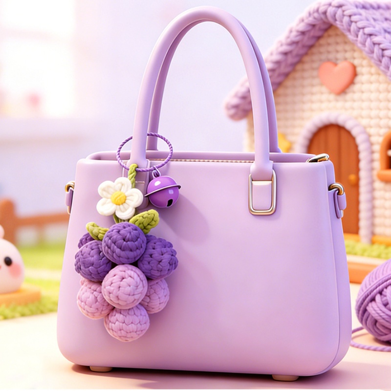 Handmade Crochet Yarn Woven Finished Product Creative Crafts Simulation Grape Fruit Pastoral Style Home Decorations Backpack Pendant Key Chain Ornaments Car Rearview Mirror Decorations