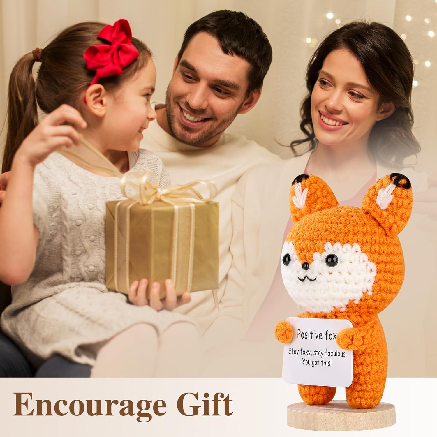 Positive Crochet Animals, Emotional Support Crochet Fox, Inspirational Crochet Gifts for Women, Teacher, Mother, Father, Friend