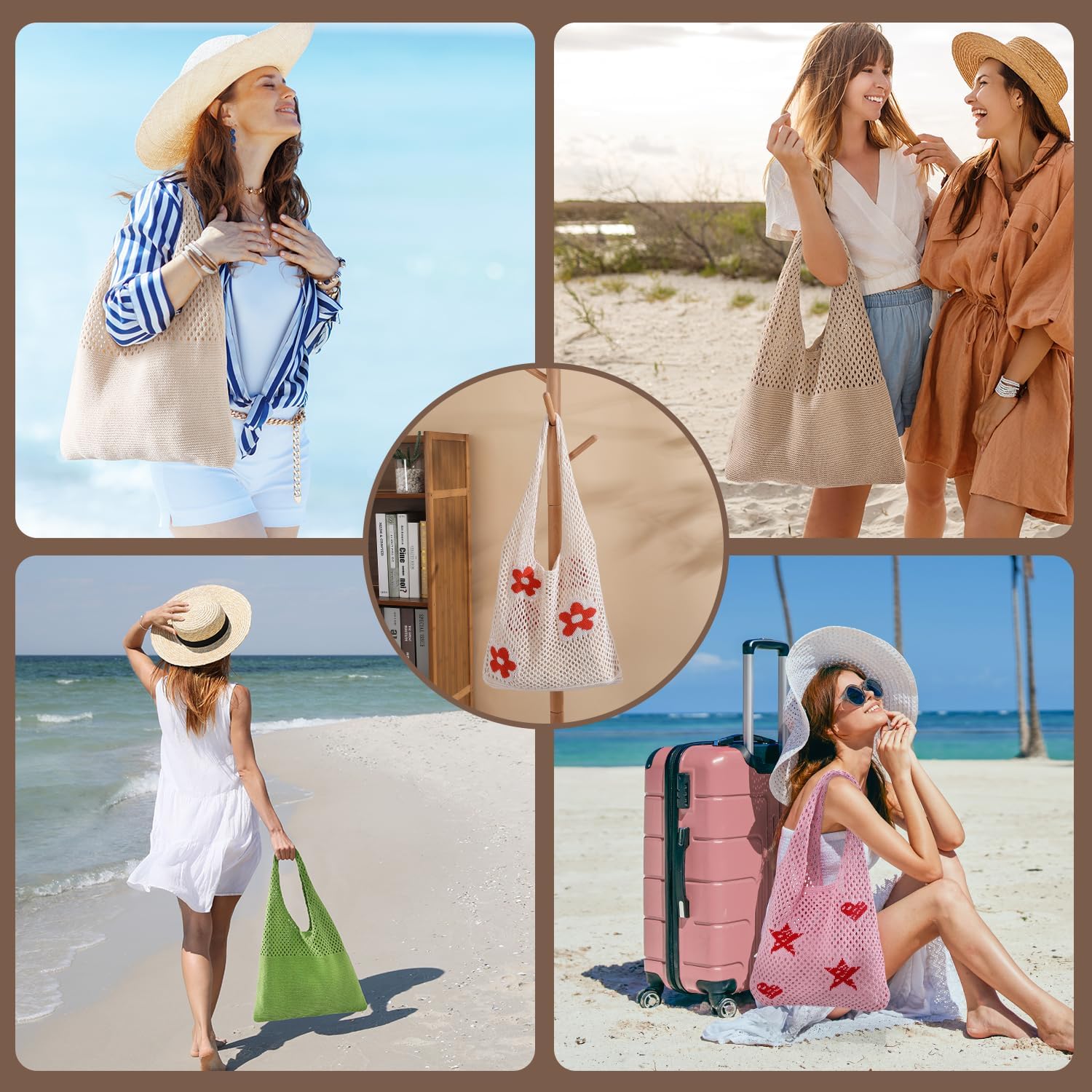 Crochet Beach Tote Bags, Stylish Mesh Beach Bags Shoulder Bag for Women, Cute Summer Vacation Boho Tote Bag