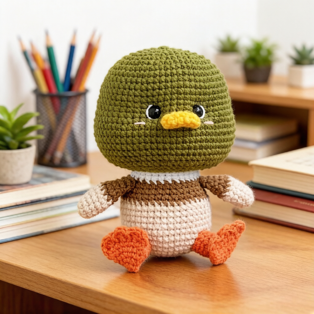 Cute Mallard Duck Amigurumi Crochet Kit, Beginner-Friendly Handmade Duck Plush Craft Set with Full Materials And Tutorial, Adorable Knitted Green-Headed Duck, Ideal Birthday Gift for Kids, Bird Fans, Home Decoration
