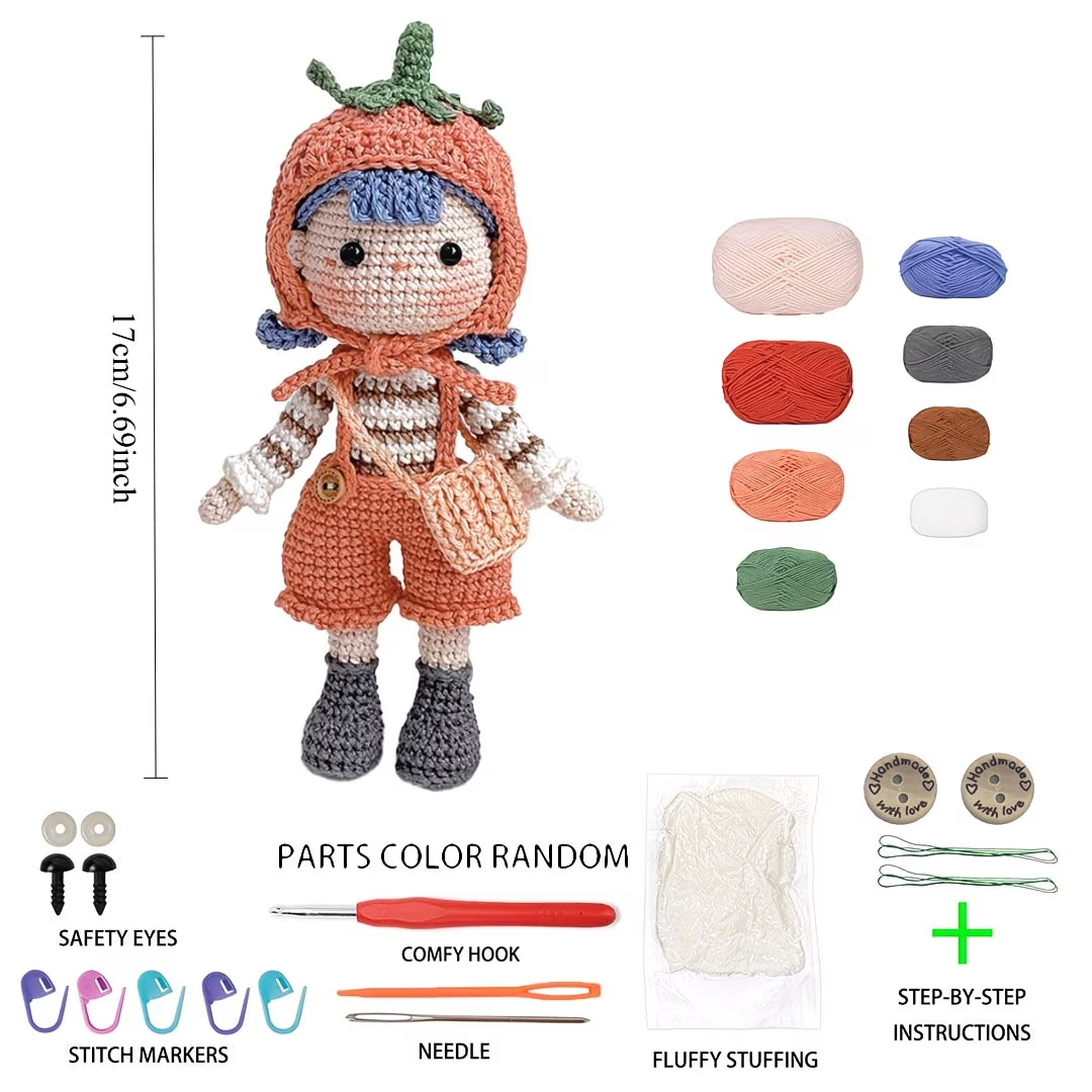 Tomato Hat Doll Crochet Kit for Beginners | DIY Amigurumi Stuffed Doll Set with Yarn, Hook & Step-by-Step Tutorial | Cute Handmade Gift for Craft Lovers