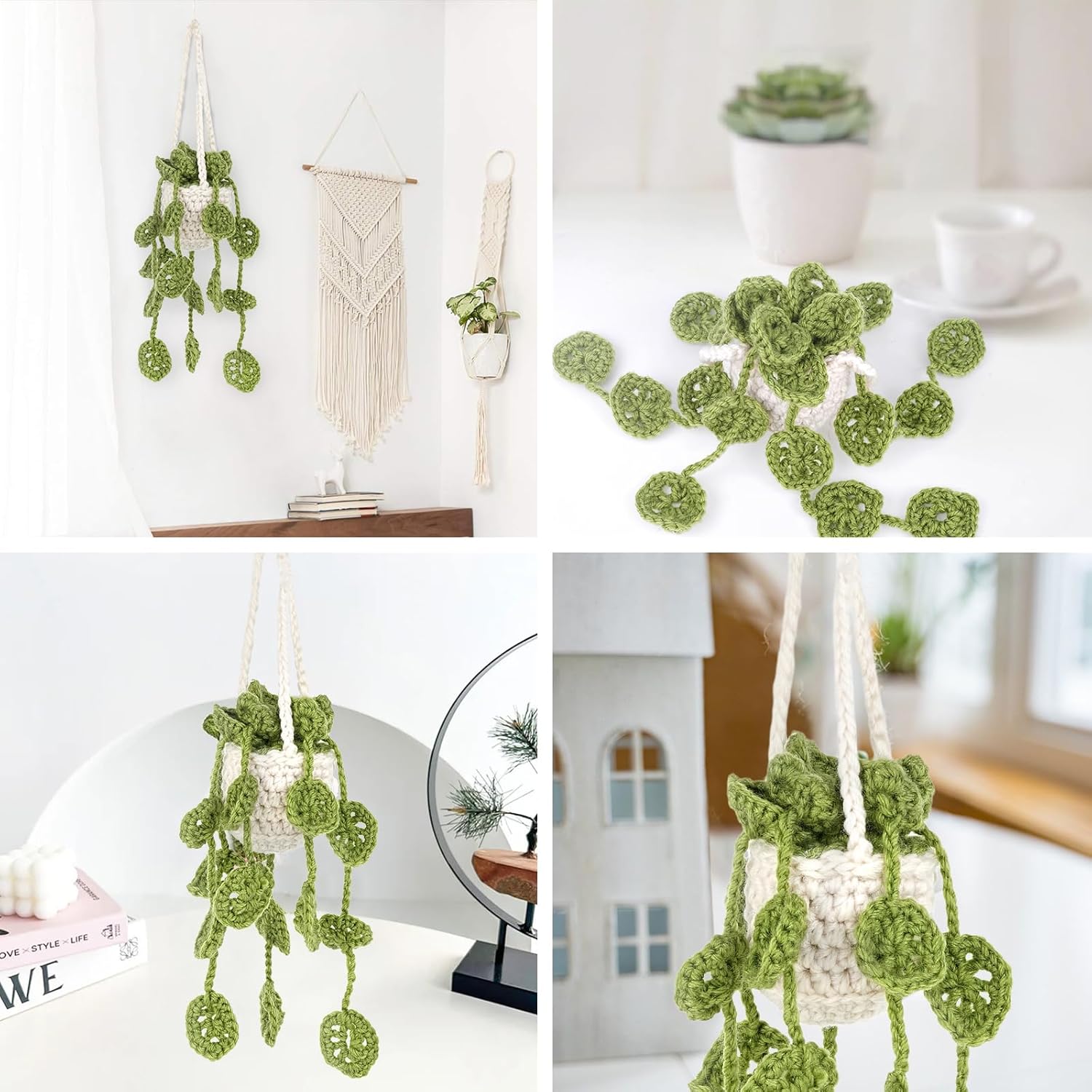 Cute Potted Plants Crochet Car Hanging Basket for Car Decor