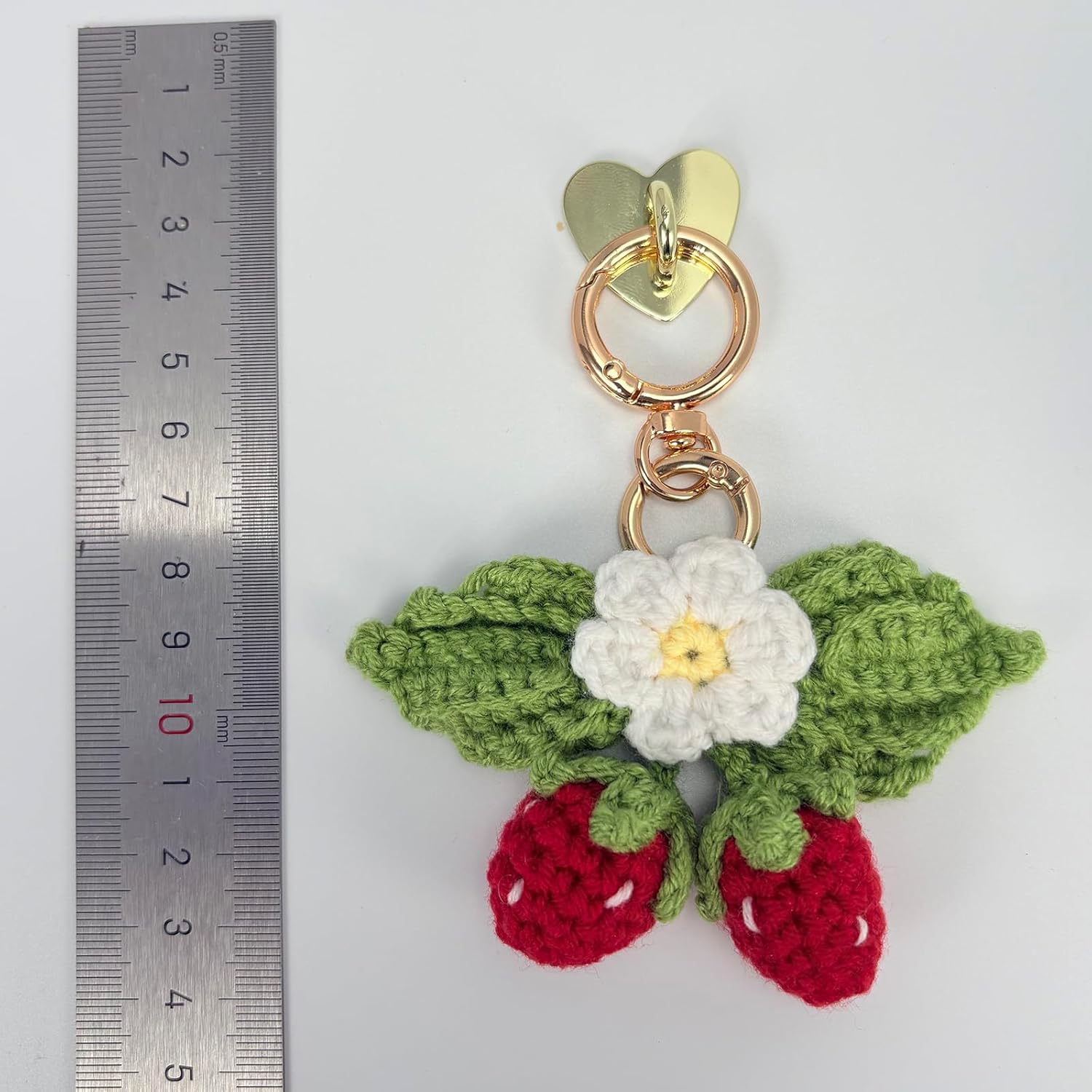 Cute Strawberry Keychain,Kawaii Positive Crochet Bag Charms for Handbags,Flower Key Chain,Boho Daisy Kindle Accessories-Hookcrafted