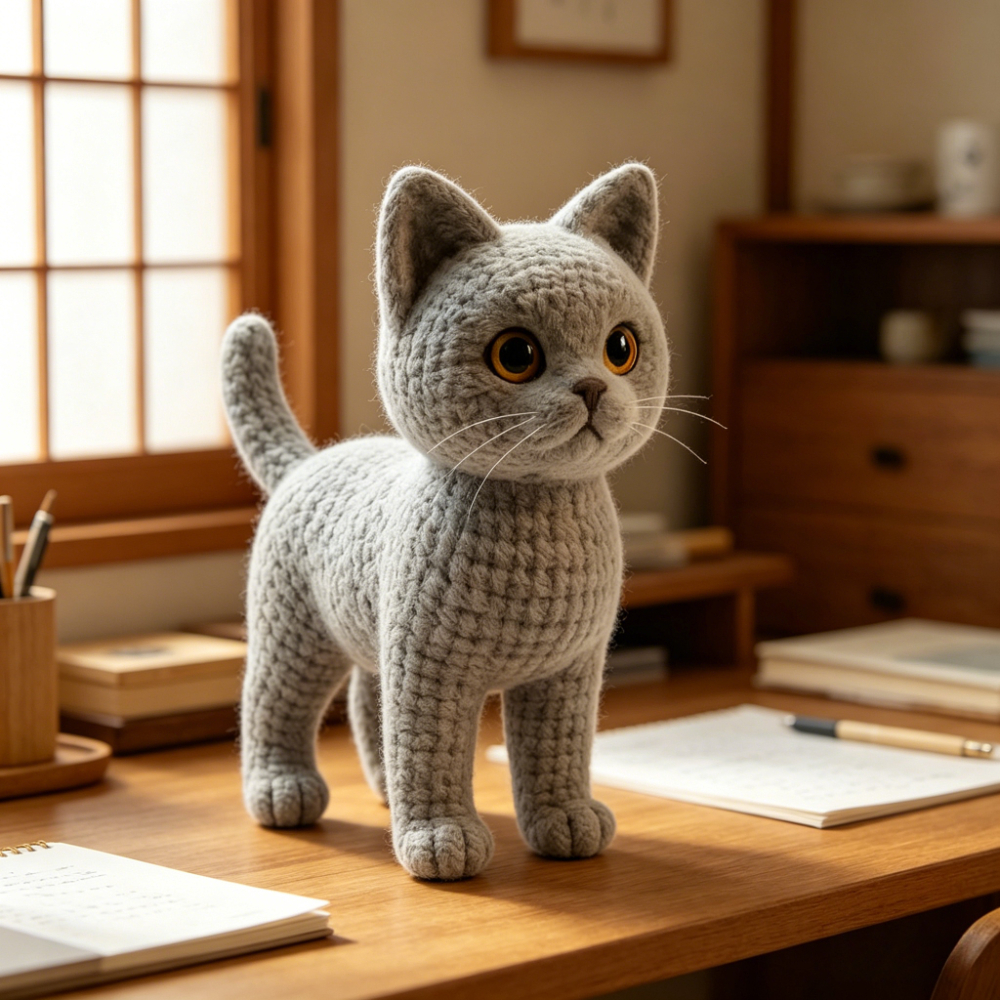 1pc Cute British Shorthair Cat Crochet Kit for Beginners, Complete Amigurumi Animal Doll Craft Set with All Materials And Tutorial, Handmade Knitted Gray Cat Plush, Perfect Gift for Cat Lovers, Home Decor