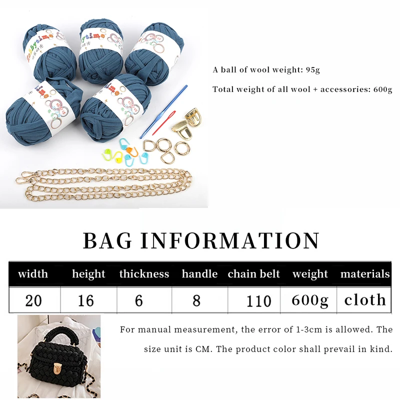 DIY Hand Crochet Bag Materials Kit Handmade Bag Shoulder Bags Weave Handbag Knitting Yarn Cloth Fabric Set Small Flip Wallet