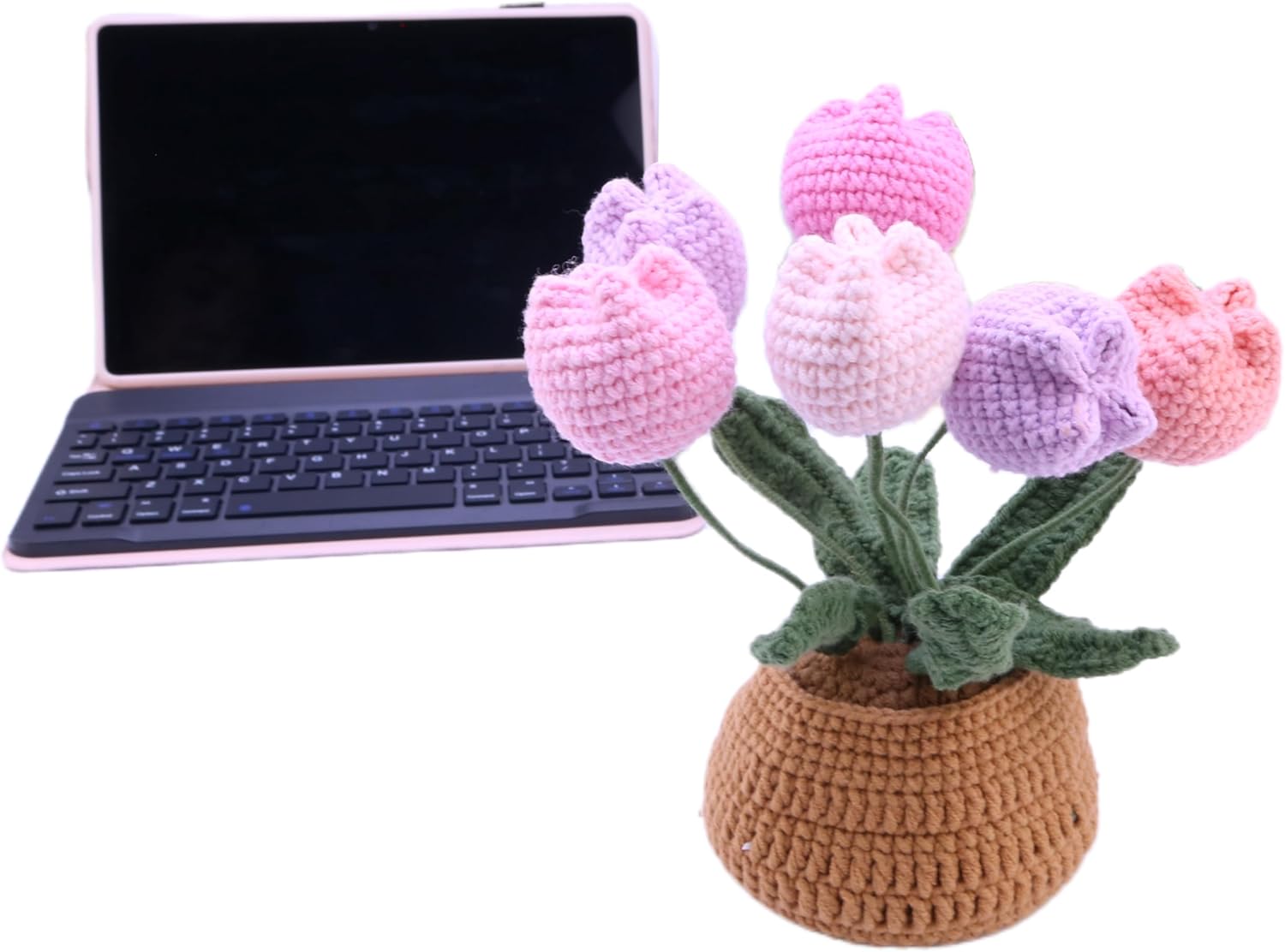 Hand-Crocheted Tulip Potted Plants, Artificial Decorative Plants on the Home Office Table, and Unique Intimate Gifts for Family, Friends and Women (Anniversary, Birthday)