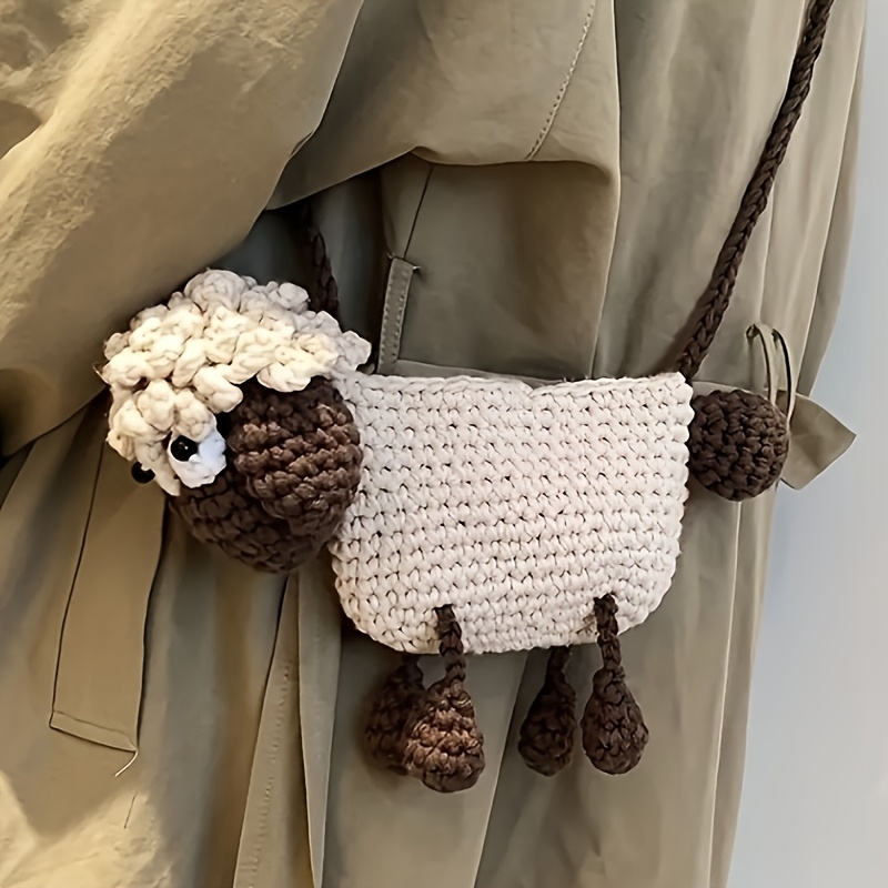 Cute Sheep Crossbody Bag, Cartoon Shoulder Bag with Coin Pouch, Fashion Mini Bag, Hand-woven Sheep-shaped Bag| Fashionable Shoulder Crossbody Bag, Cartoon Coin Purse, Material, Color