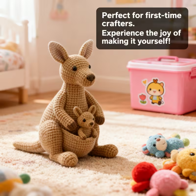 Adorable Kangaroo Mom & Joey Crochet Kit | Complete DIY Amigurumi Stuffed Animal Set with Yarn, Hook & Step-by-Step Guide | Perfect Gift for Crocheters-Hookcrafted