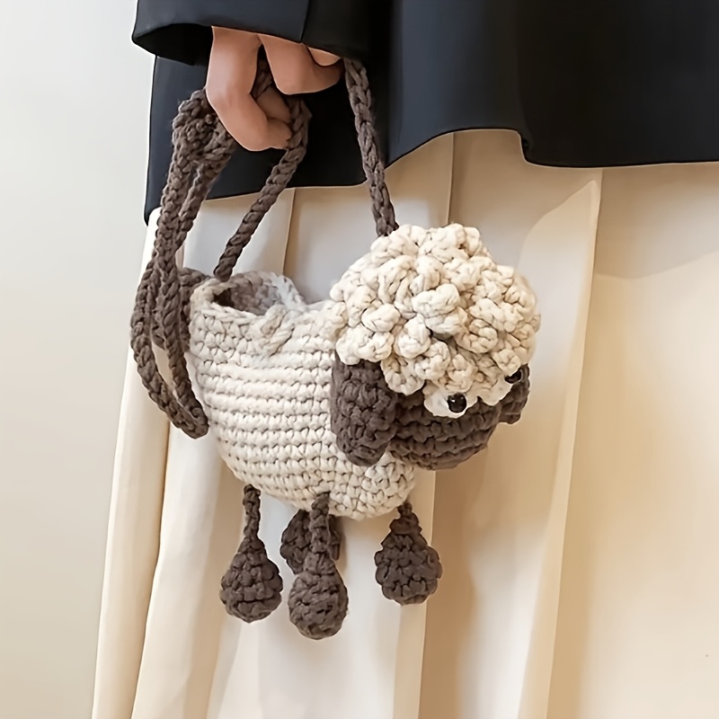 Cute Sheep Crossbody Bag, Cartoon Shoulder Bag with Coin Pouch, Fashion Mini Bag, Hand-woven Sheep-shaped Bag| Fashionable Shoulder Crossbody Bag, Cartoon Coin Purse, Material, Color