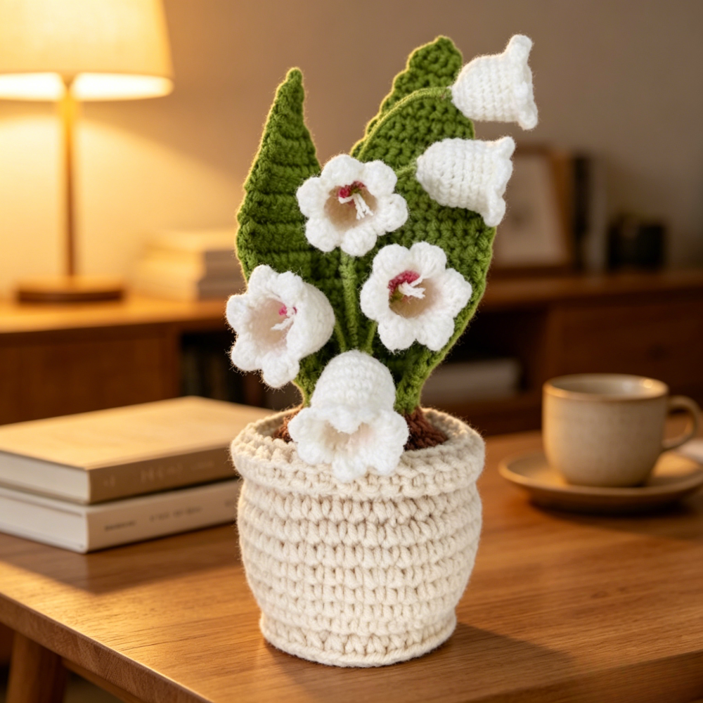 Beginner Friendly Lily of the Valley Crochet Kit, Potted Flower Amigurumi Crochet Starter Kit with Yarn, Hook, Needle & Accessories, Complete DIY Craft Set with Tutorial for Adults & Kids, Perfect Home Decor & Handmade Gift