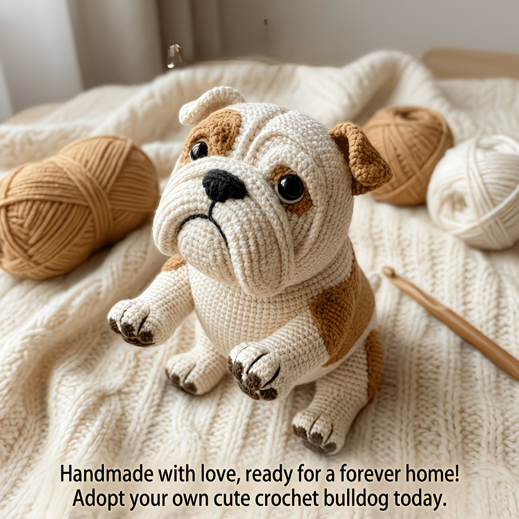 Bulldog Crochet Plush Kit for Beginners | DIY Amigurumi Stuffed Animal Set with Yarn, Hook & Step-by-Step Tutorial | Cute Handmade Gift for Dog Lovers-Hookcrafted