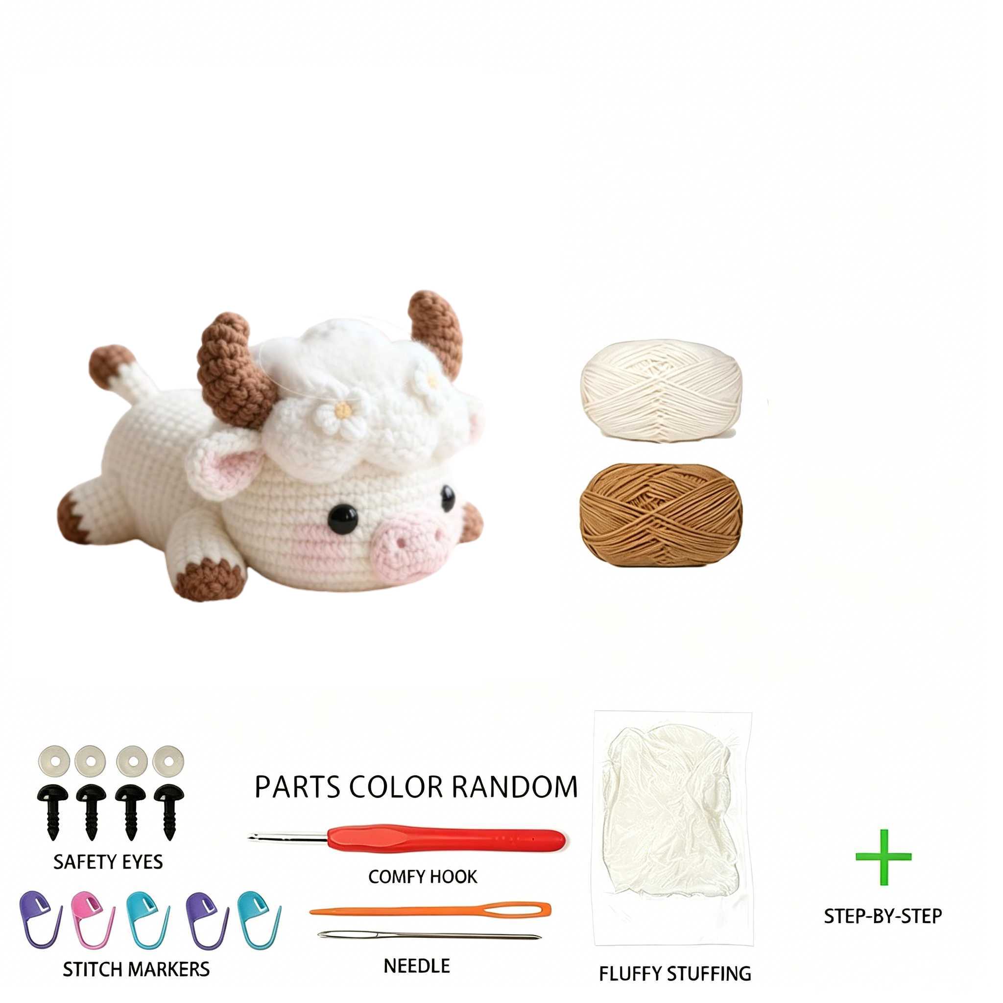 Cloud Cow Crochet Plush Kit for Beginners | DIY Amigurumi Stuffed Animal Set with Yarn, Hook & Step-by-Step Tutorial | Cute Handmade Gift for Craft Lovers