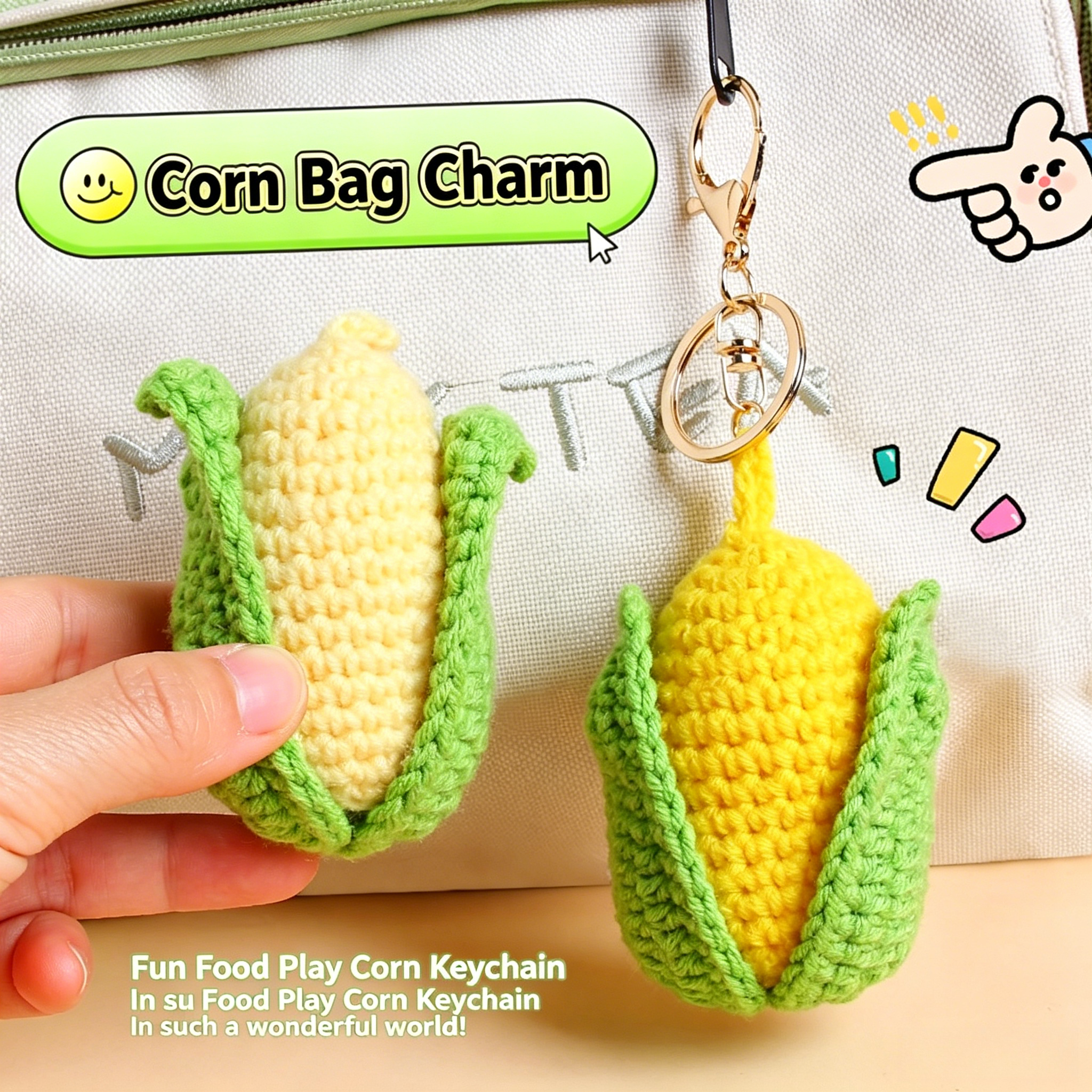 Handmade Crochet Corn Keychain | Cute Simulation Food Plush Charm 🧶