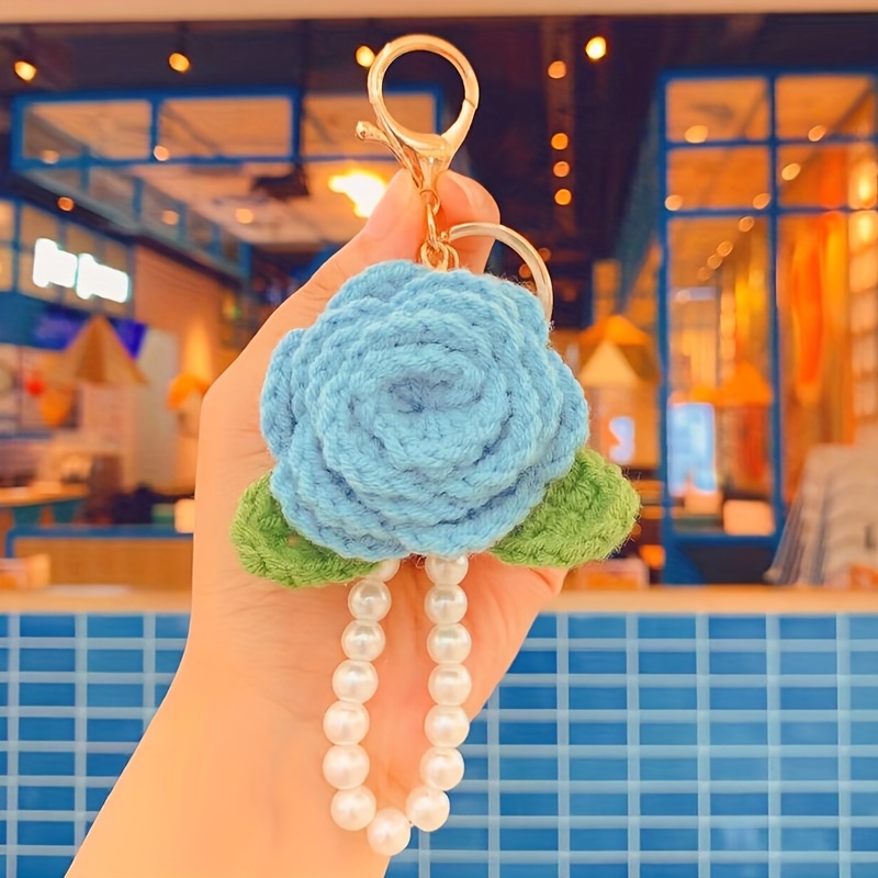 Handmade Knitted Rose-shaped Keychain for a Loved One