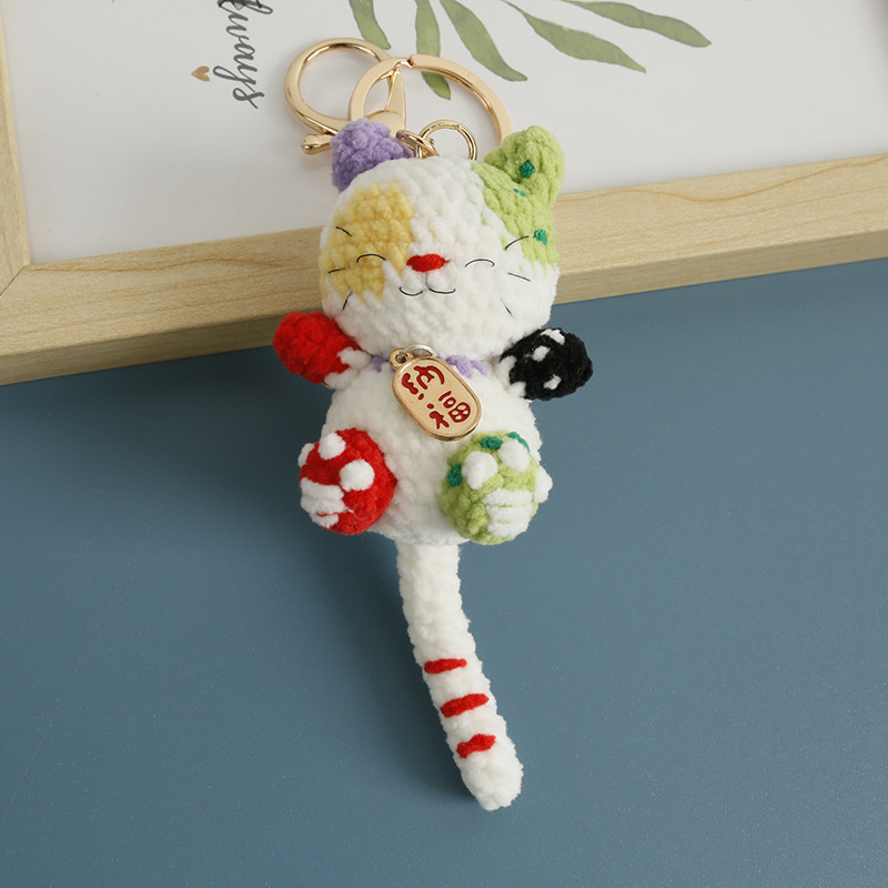 Handmade Crochet Lucky Cat Keychain 🐱 | Kawaii Maneki-neko Bag Charm