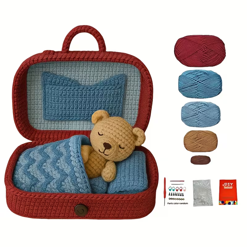3 Different Color Teddy Bear Crochet Kits, Teddy Bear Crochet Sets in The Box, 1 Complete Crochet Box Teddy Bear with Step-By-Step Text Tutorial PDF File, Multiple Colors to Choose From, Including a Full Set of Crochet Tools