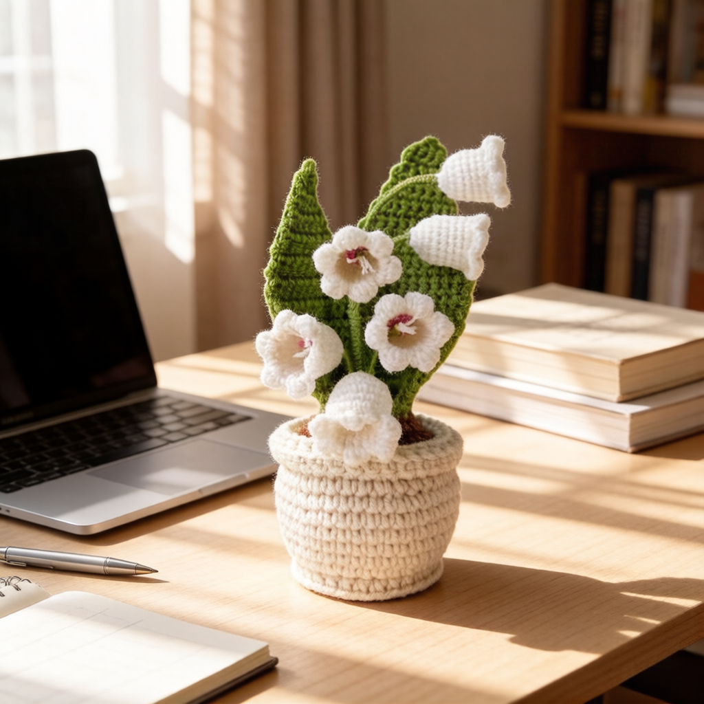 Beginner Friendly Lily of the Valley Crochet Kit, Potted Flower Amigurumi Crochet Starter Kit with Yarn, Hook, Needle & Accessories, Complete DIY Craft Set with Tutorial for Adults & Kids, Perfect Home Decor & Handmade Gift