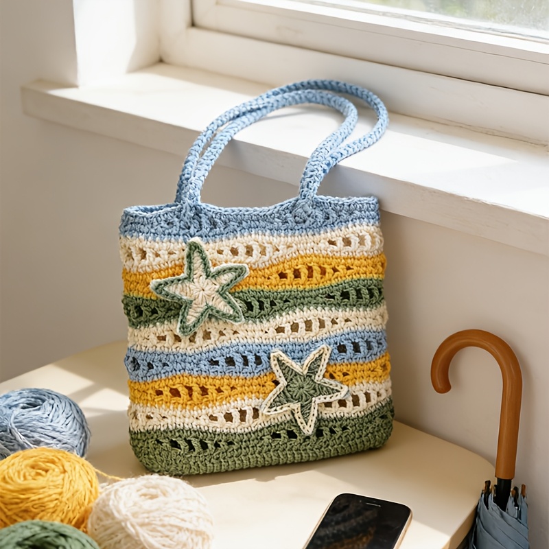 Summer Ocean Breeze Women's Shoulder Bag Material Pack [Unfinished] Crochet Kit Includes Yarn, Crochet Hook, Video Instructions and Tutorials.It Is a Perfect Birthday Gift for Adult Women Who Are Handmade Crochet Enthusiasts or Beginners, and Also