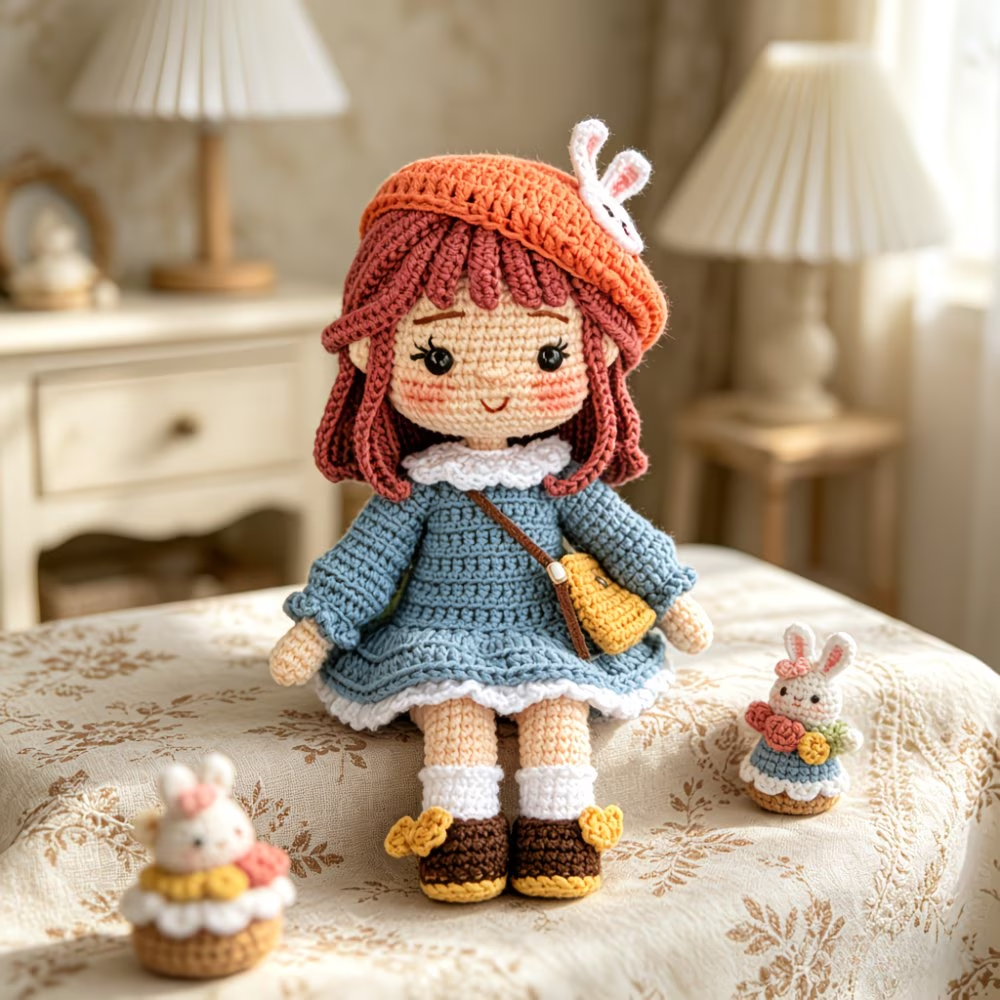 Bunny Beret Girl Crochet Kit for Beginners | DIY Amigurumi Stuffed Doll Set with Yarn, Hook & Step-by-Step Tutorial | Cute Handmade Gift for Craft Lovers