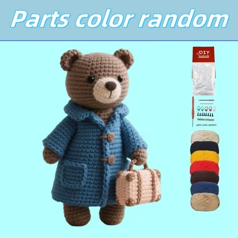 1pc Cute Bear Crochet Kit for Beginners, Complete Amigurumi Plush Bear Craft Set with All Materials, Yarn, Hook & tutorial, Unfinished Handmade Knitting Material Pack, Perfect Gift for Kids & Crochet Enthusiasts, Fun Home Decor Project for Adults