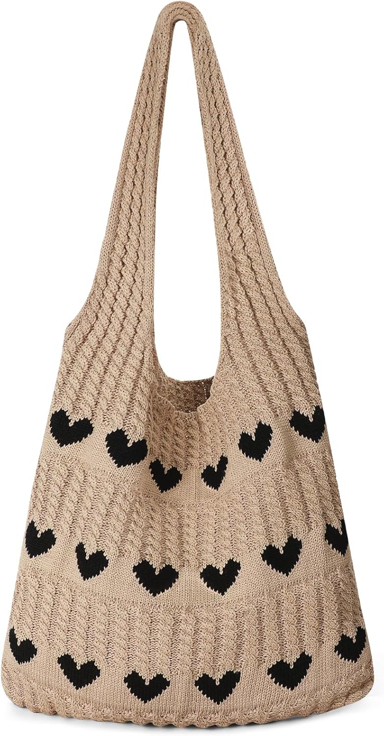 Crochet Tote Bag, Mesh Beach Bag, Knitted Shoulder Beach Bags for Women Vacation Aesthetic Hobo Tote Bags